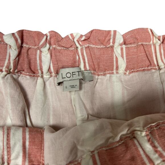 LOFT Mini Skirt Striped Linen Blend Tie Paper Bag Waist Button Front Women's L‎ - Picture 3 of 9